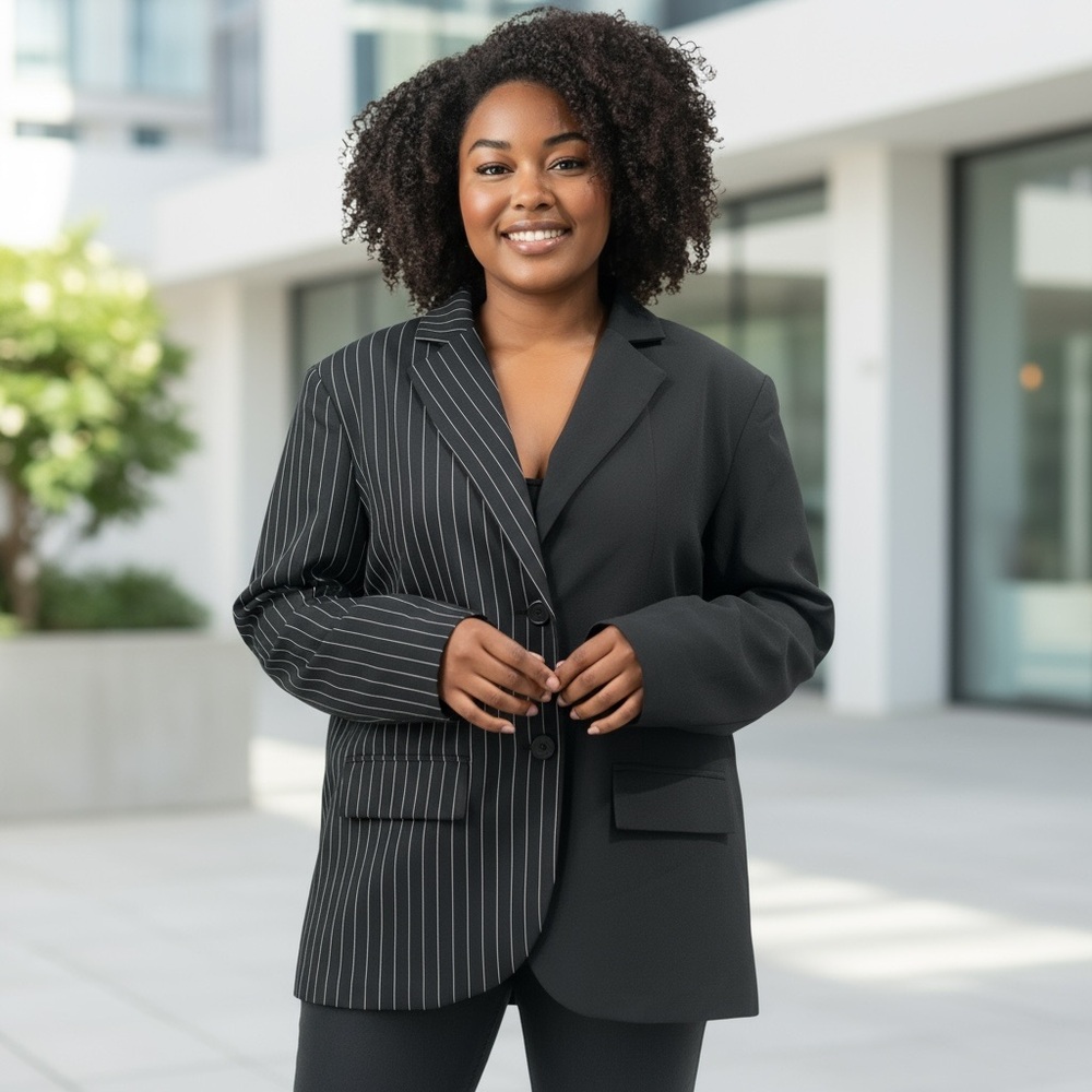 PrettyLittleThing Black and White Pinstripe Blazer
